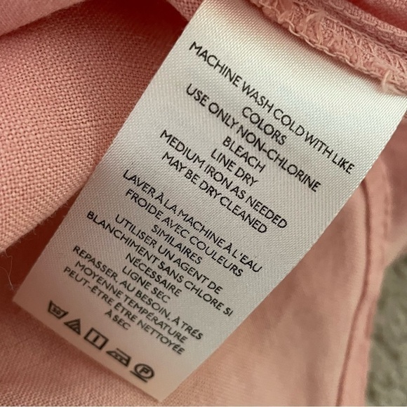 Ruffled Placket Shirt Button Down Linen Blend Peach M - Picture 6 of 10